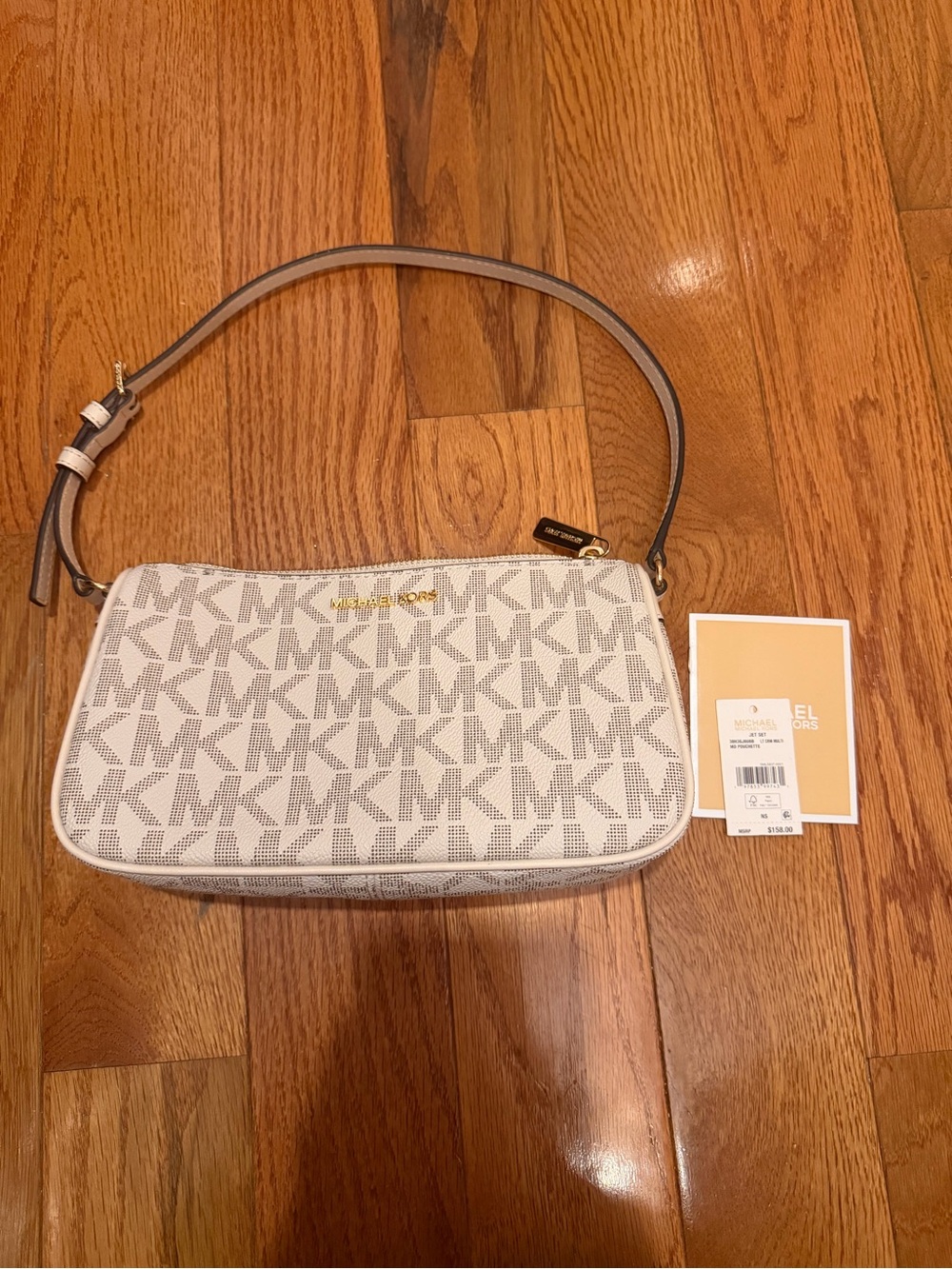 Michael Kors Cream and Taupe MK Logo Crossbody Bag